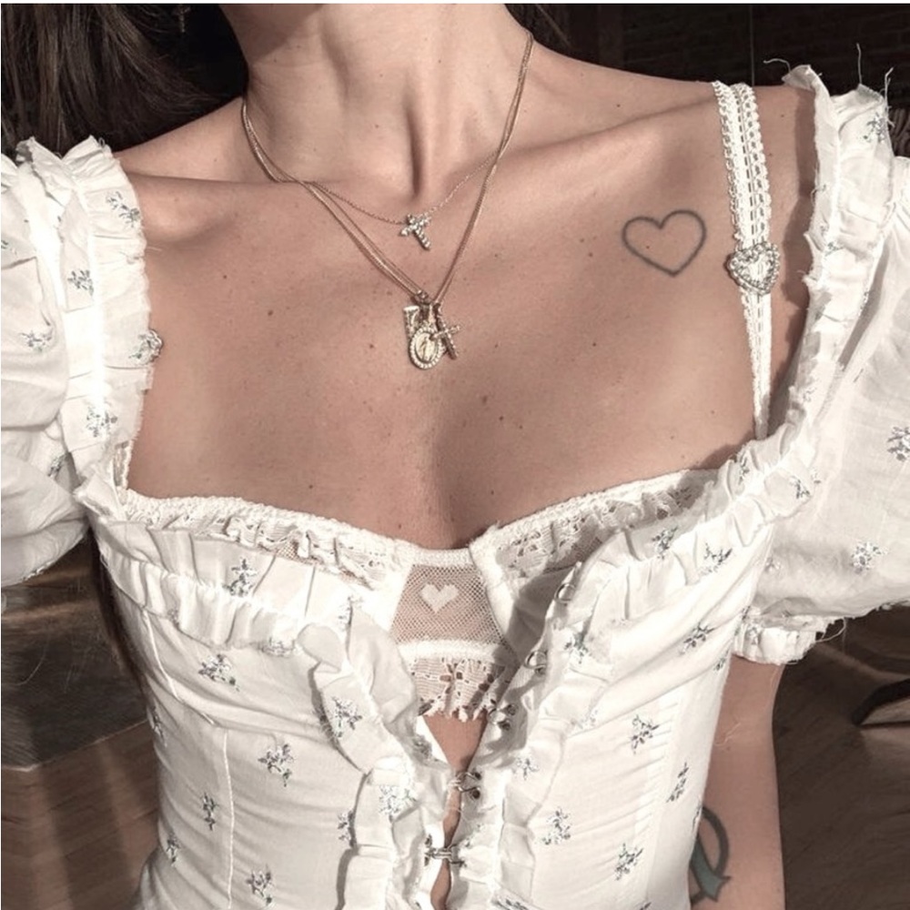 For Love & Lemons Delilah Floral-Embroidered Top XS milkmaid crop top